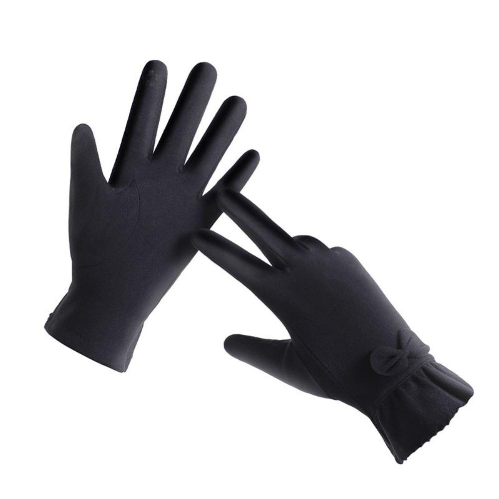Bowknot Plush Driving Gloves Anti-slip Outdoor Riding Mittens Winter Women Gloves  Motorcycle