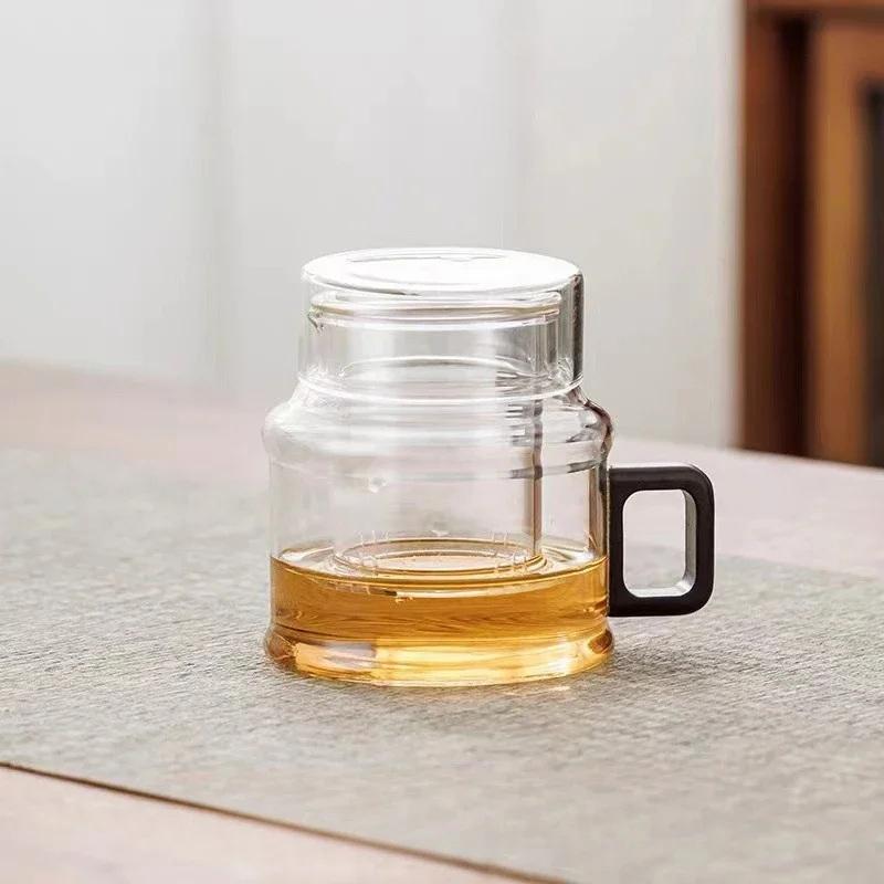 

Термостойкая стеклянная чашка для чая с разделением воды, с фильтром, деревянной ручкой и крышкой, для заваривания цветочного чая, чайник