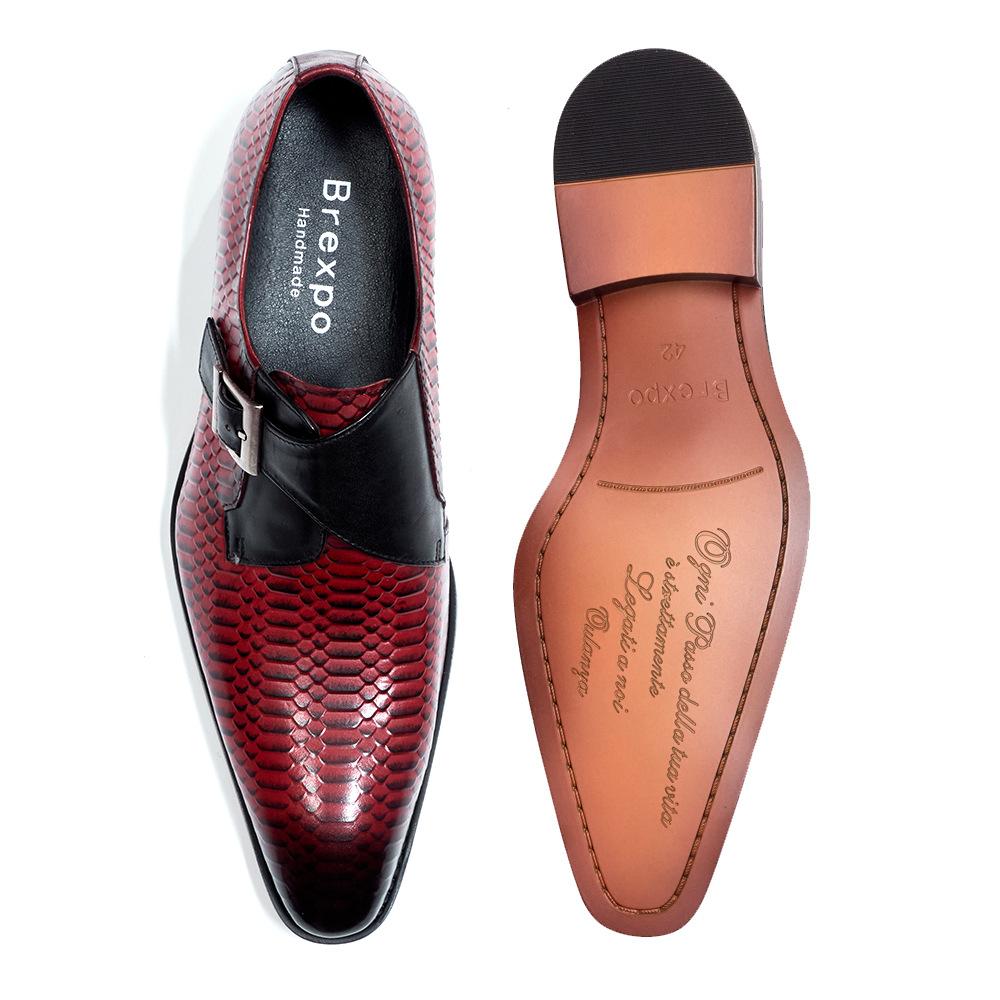 Men'S Shoes Large Size Business Dress Leather Shoes Snake Pattern Embossed Single Buckle One Pedal Groom Wedding Banquet Shoes