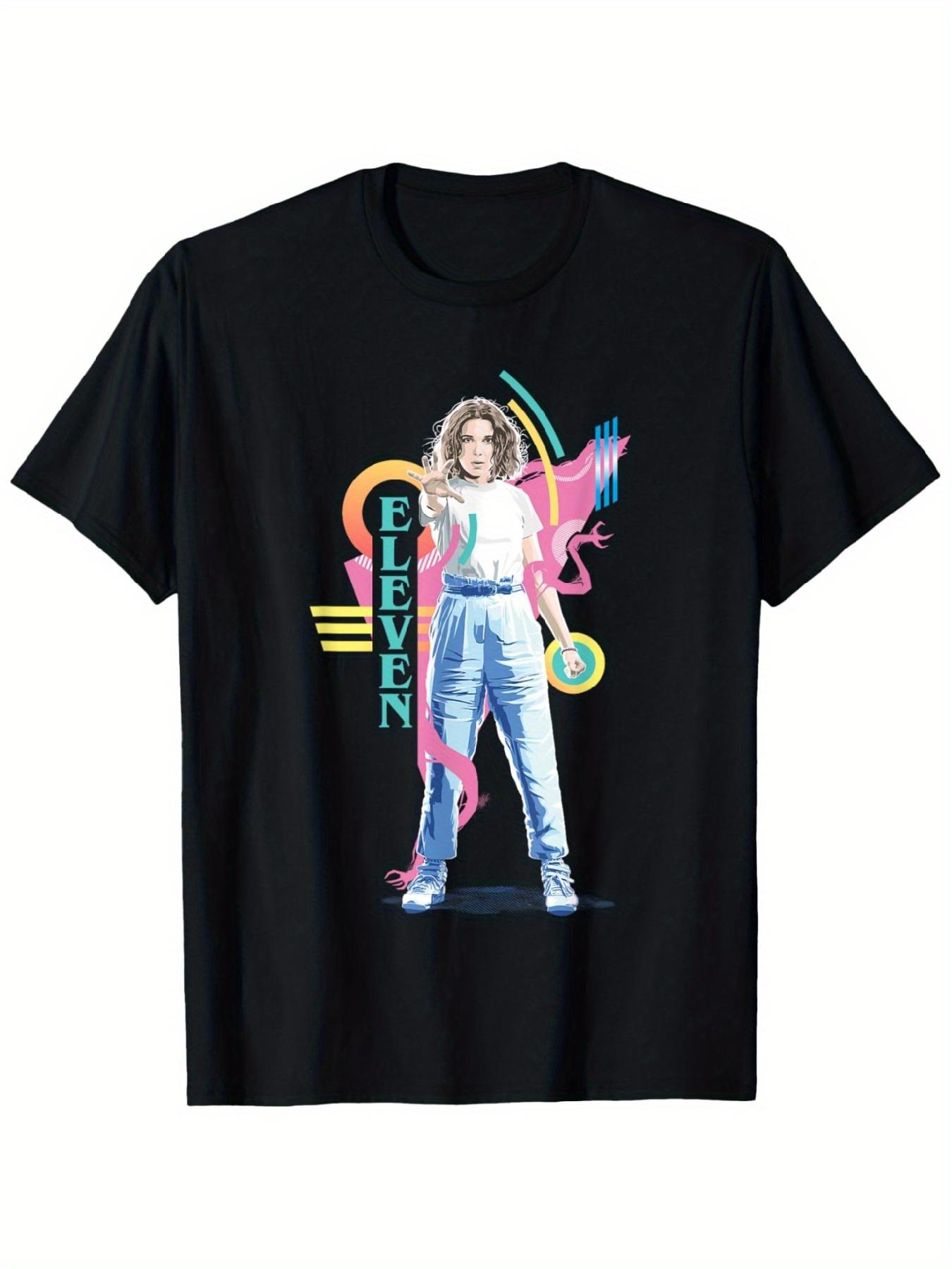 Casual Wear Featuring a Graphic Print of Eleven from The Show on a Black T-Shirt L