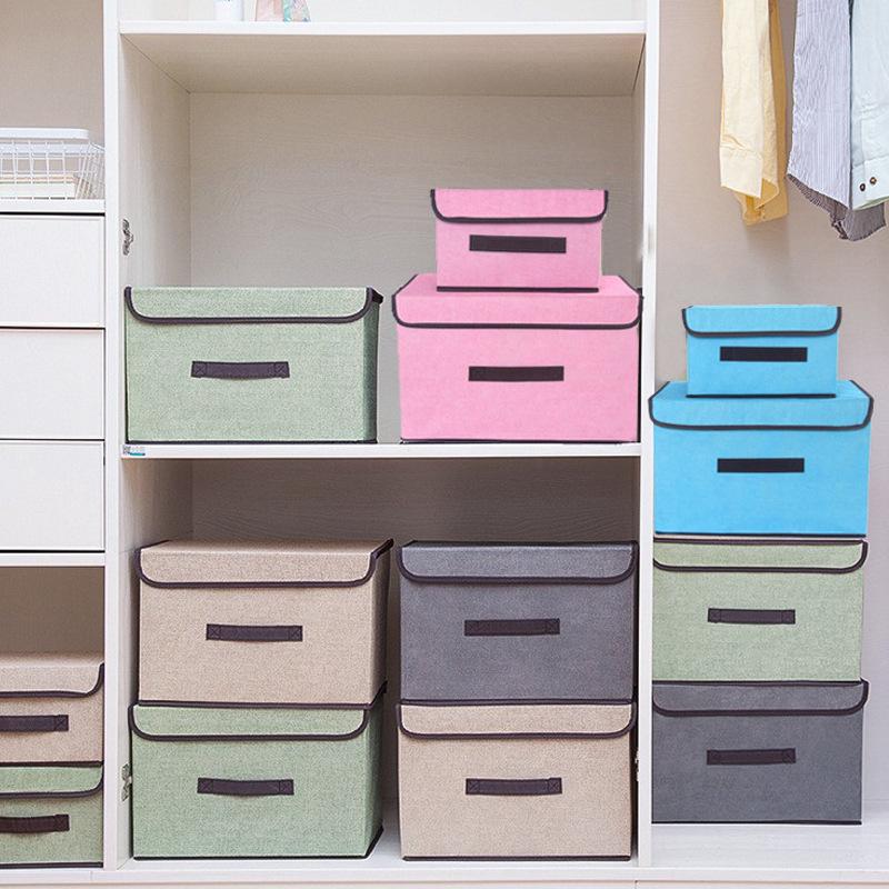 Storage Fabric Box Foldable Dustproof With Lid For Clothes Toys And Wardrobe Organization Large Size