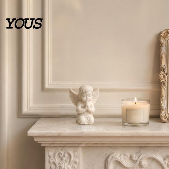 Wings Angel Sculpture 3D Printed Kneeling Figurine, Praying Cherub Desktop Statue, Ornament for Home Office Indoor Outdoor Garden Decor Figurine