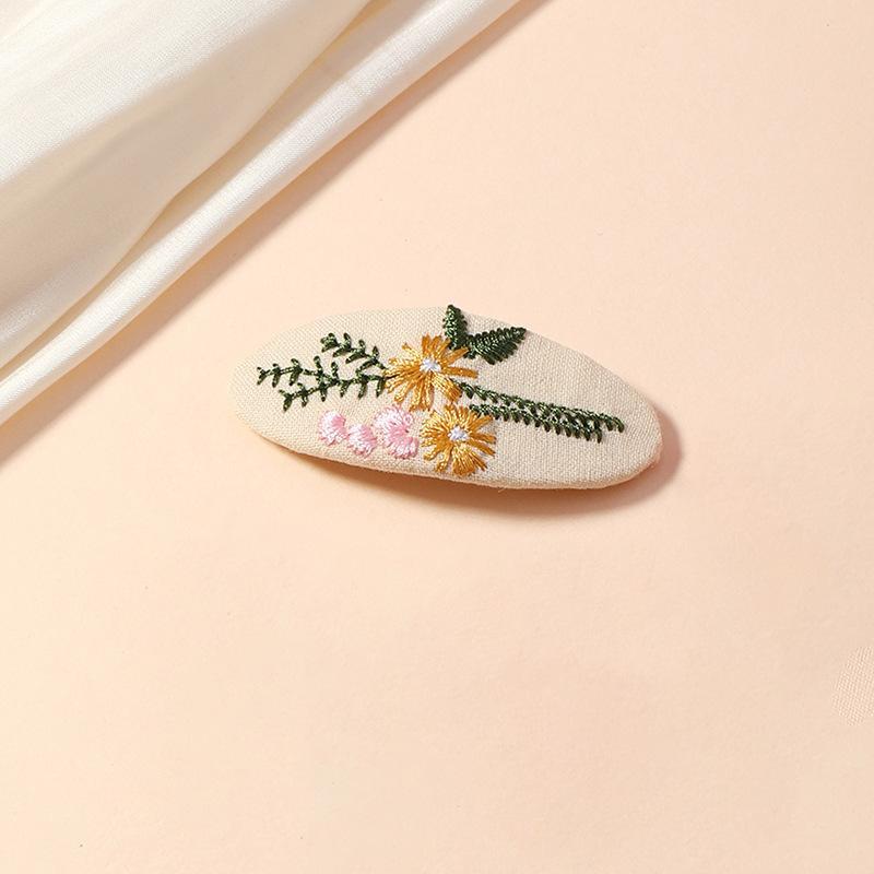 Fresh Fabric Hair Clip Embroidery Korean Style Bb Clip Leaf Retro Hair Pin Hair Decor For Daily Use