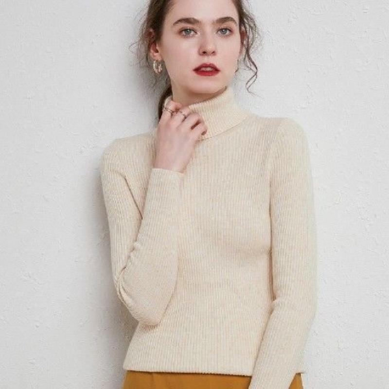 High Collar Sweater Women Solid Fit Knitted Undercoat 2022 New Autumn and Winter Casual Solid Short Long Sleeve Sweater Pullover