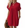 Women's Spring and Summer New Solid Color Round Neck Casual Breathable Loose Short Sleeve Pocket Dress