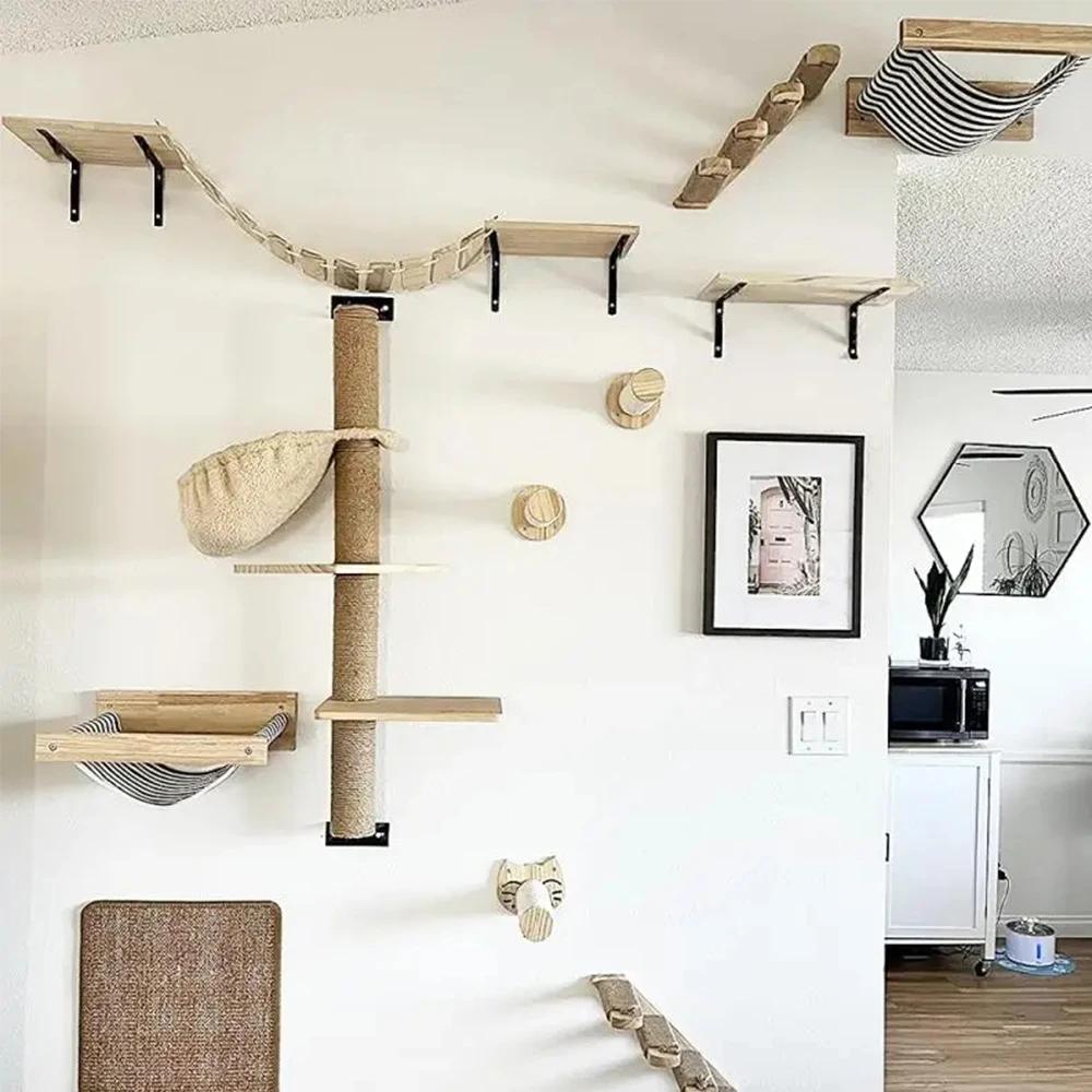 Innenwandhalterung Katzenbaum Kletterleiter Hängematte Sisal Kratzbaum Katzenmöbel Katzen-Sitzstange Trittbrett Rastplatz Haus für Kätzchen Katze
