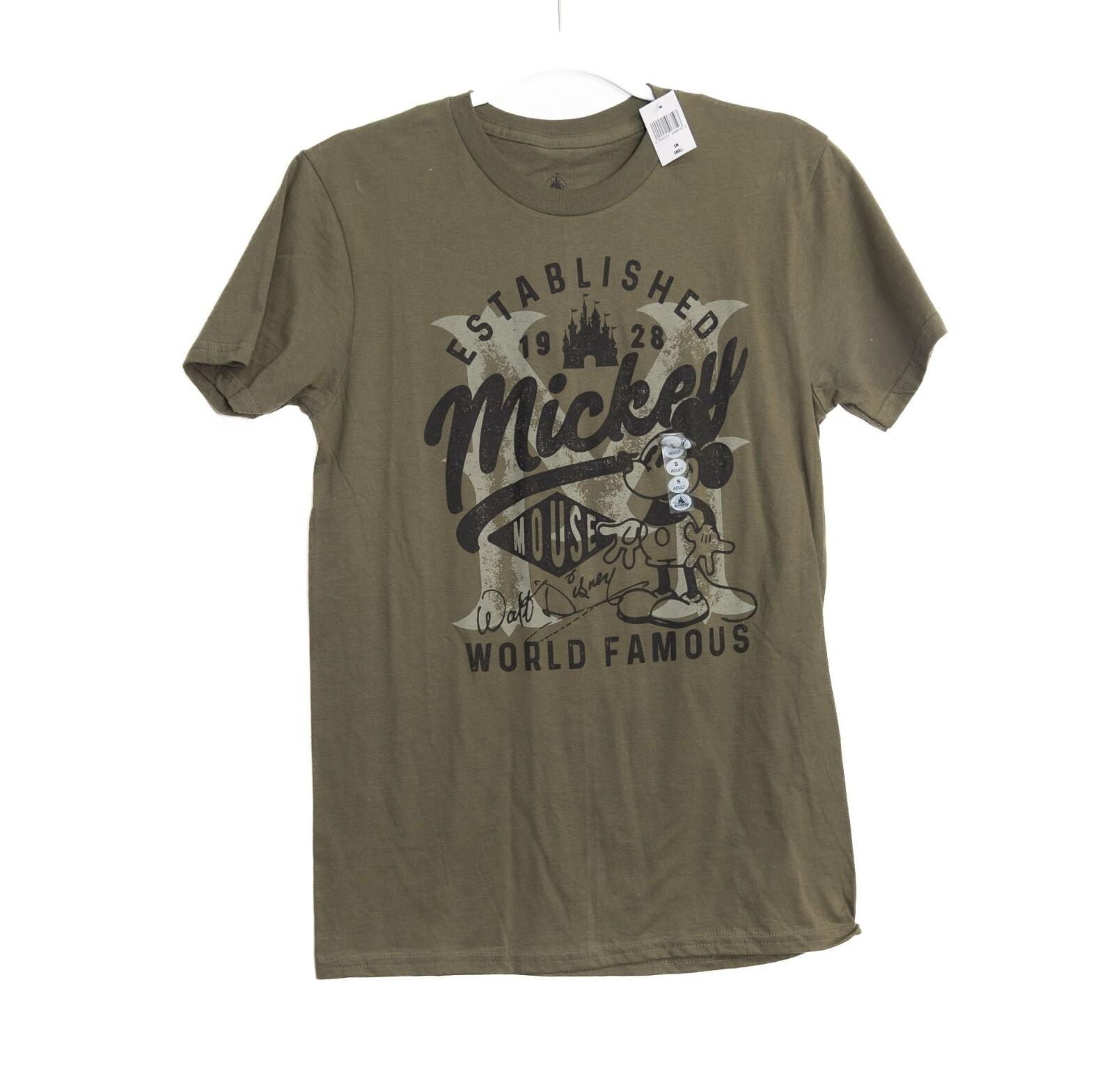 Disney Mickey Mouse Olive Green Short Sleeve Graphic Tee Shirt Adult S M