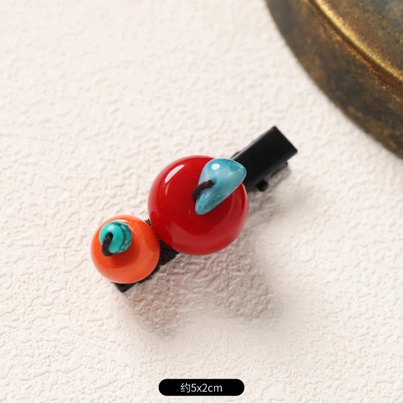 Retro Handmade Hairpin Niche Exquisite Woven Turquoise Beeswax Bangs Side Clip Tibetan Hair Jewelry