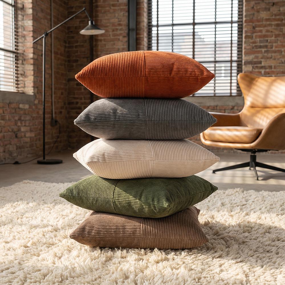 Corduroy Striped Square Cushion Covers Simple Solid Color Pillowcase Cross Patchwork Textured Cushion Case Sofa Home Decor