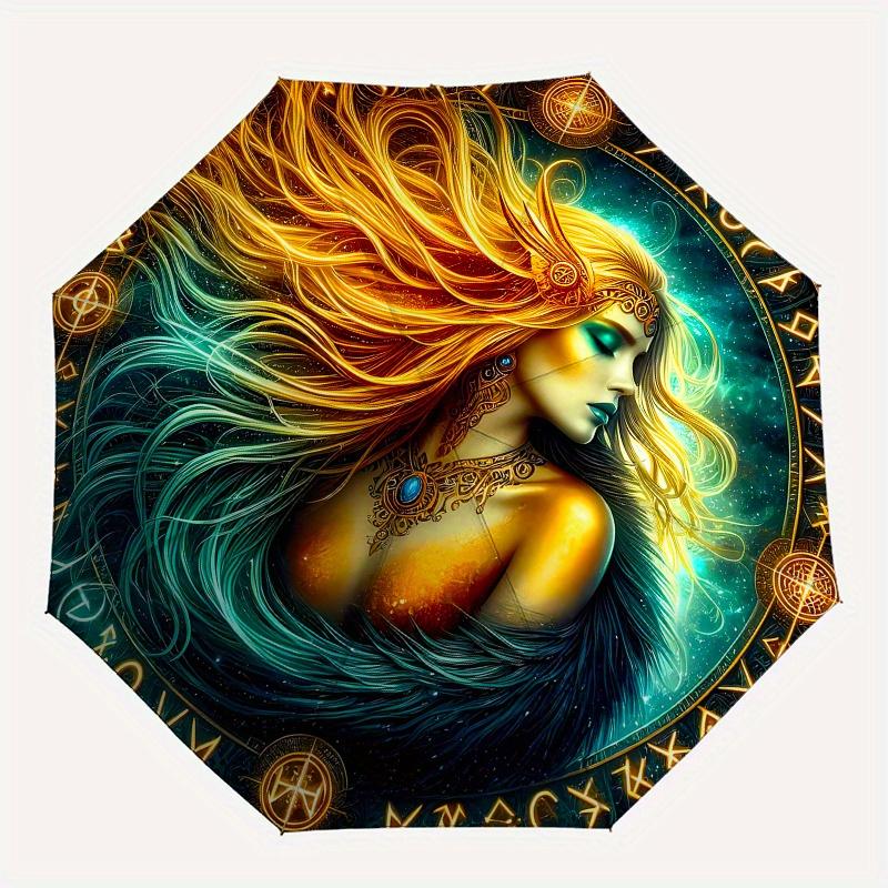 Enchanted Fantasy Art Print: Mystical Woman with Long HairUmbrella, Portable 3-Fold Compact Umbrella for Men & Women Gift
