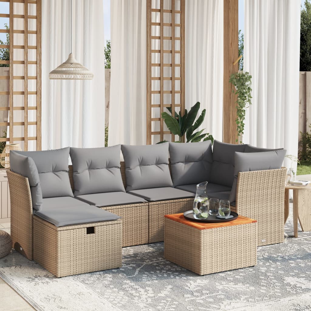 7 Piece Beige Poly Rattan Garden Sofa Set with Cushions