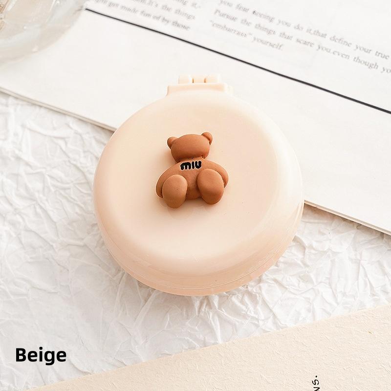 

Cute Bear Folding Makeup Mirror with Massage Comb Kawaii Portable Cushion Airbag Comb for Mirror Air hair Cushion Girls Gift бежевый