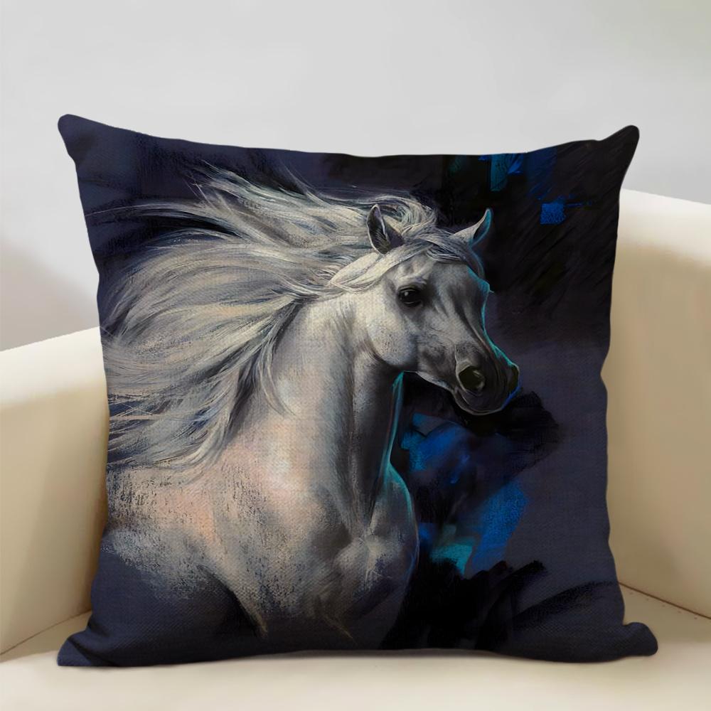 Farm Animals Horse Cushion Cover  45x45cm Linen Pillow Case Luxury Home Sofa Decoration Pillowcase Double-sided Printing