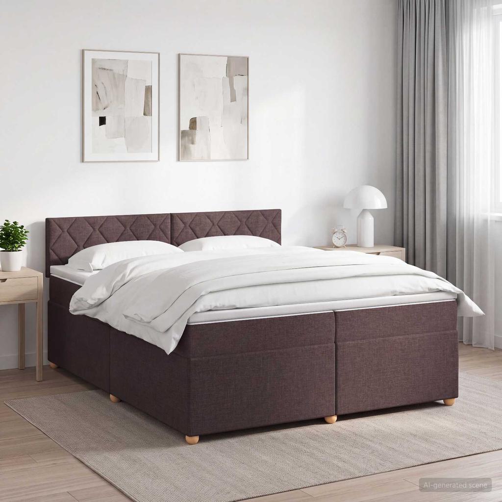 Box Spring Bed with Mattress Dark Brown 200 X 200 Cm Fabric