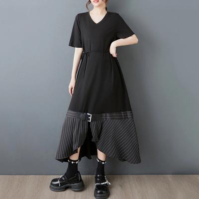 Vestido Assimétrico Listrado com Contraste de Cor ZMY1288