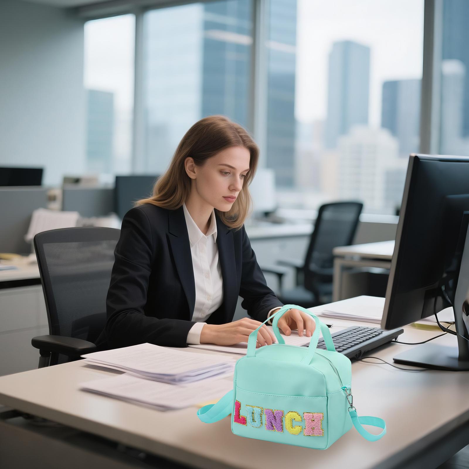 Сумка для обеда с ручкой и регулируемым плечевым ремнем Многоразовая сумка-тоут для обеда с вышивкой букв для работы, школы, на открытом воздухе