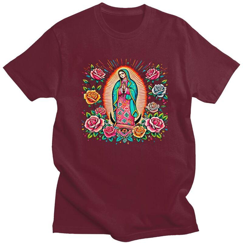 Custom Male Our Lady Of Fatima Mexico Virgin Mary T Shirt Short Sleeve Cotton Tshirt Casual Religious Art Tee Clothes