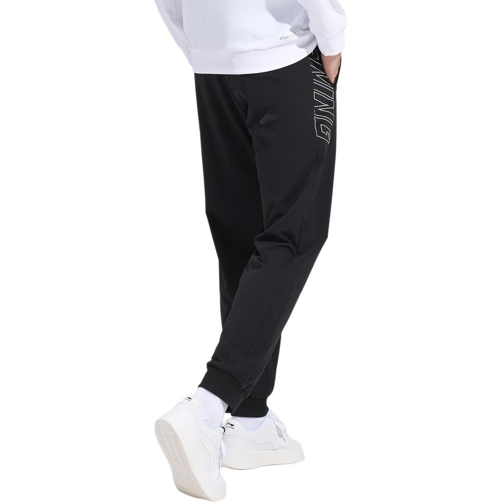 Li Ning Comfortable Casual Simple Slim Fit Tapered Knit Sports Pants Men bottoms Black AKLUAL43-1