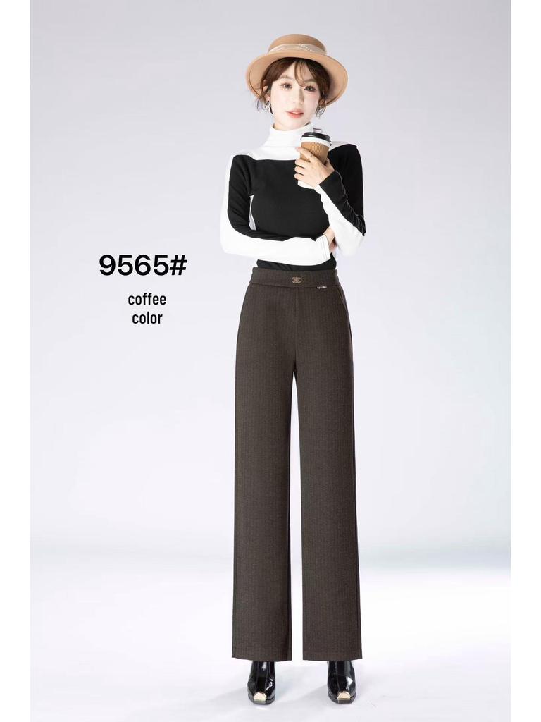 Autumn 2025 Women's Cashmere Wide-Leg Pants, Slimming Elastic Waist, Fashionable Straight-Leg Commuter Style