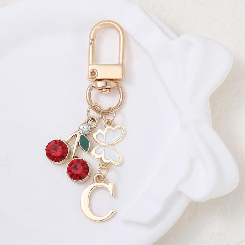 1Pc 26 English Letter Exquisite Metal Keychain Sweet Alphabet Keychain Modern Simplicity Butterfly Pendant Cherry Pendant