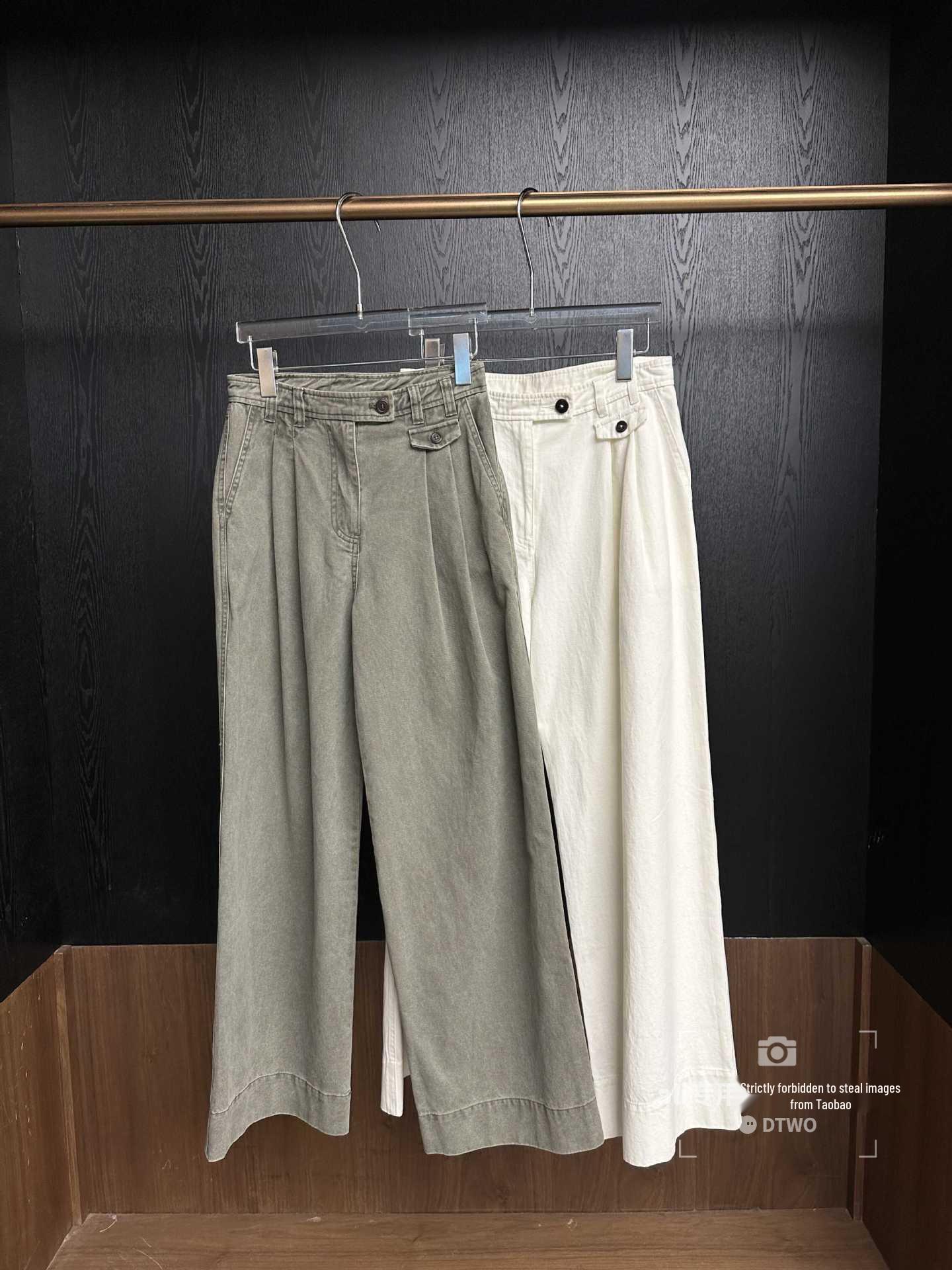 Spring 2026 Retro High-Waist Double Pleated Straight-Leg Pants Large белый