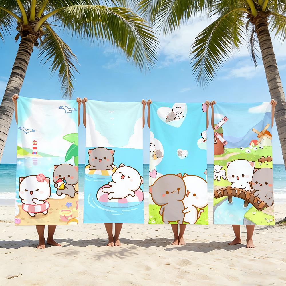 Cute Peach Mochi Cat Beach Towel Shower Bath Travel Lightweight Skin Friendly For Pool Camping Cruise Summer