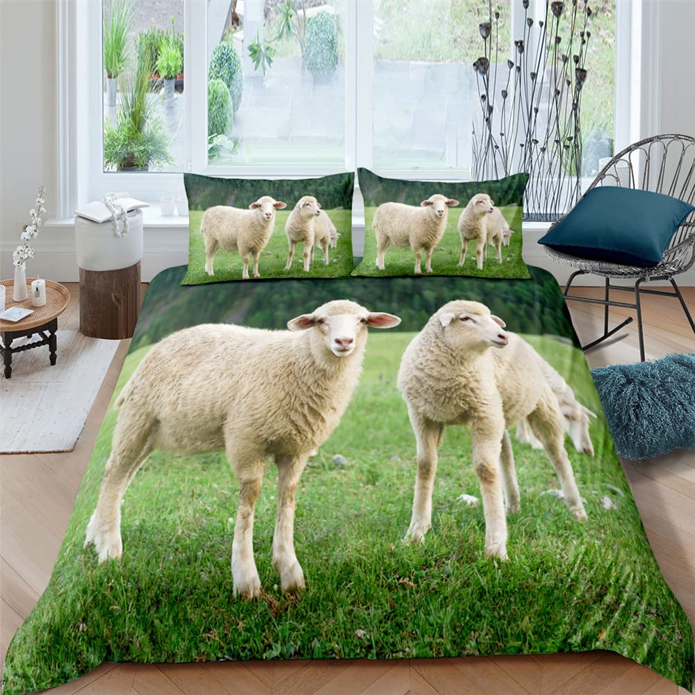 Funny Sheep King Queen Bedding Set Kids Farm Animal Duvet Cover White Little Lamb Comforter Cover 2/3pcs Polyester Quilt Cover