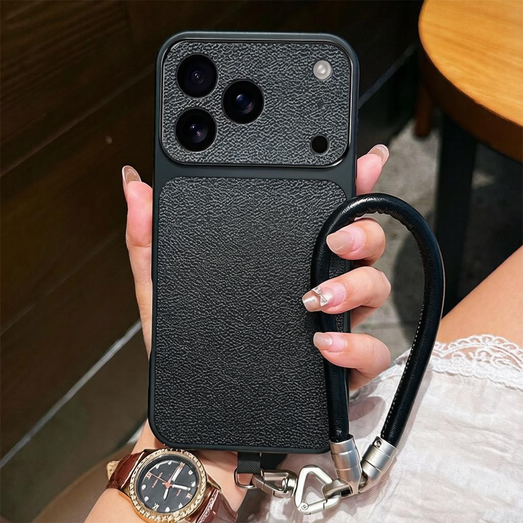 Luxury Wrist Strap Lanyard Phone Case for IPhone 17 Air 16 15 14 Plus 13 12 11 Pro XS Max XR X 16e PU Lambskin Soft Cover