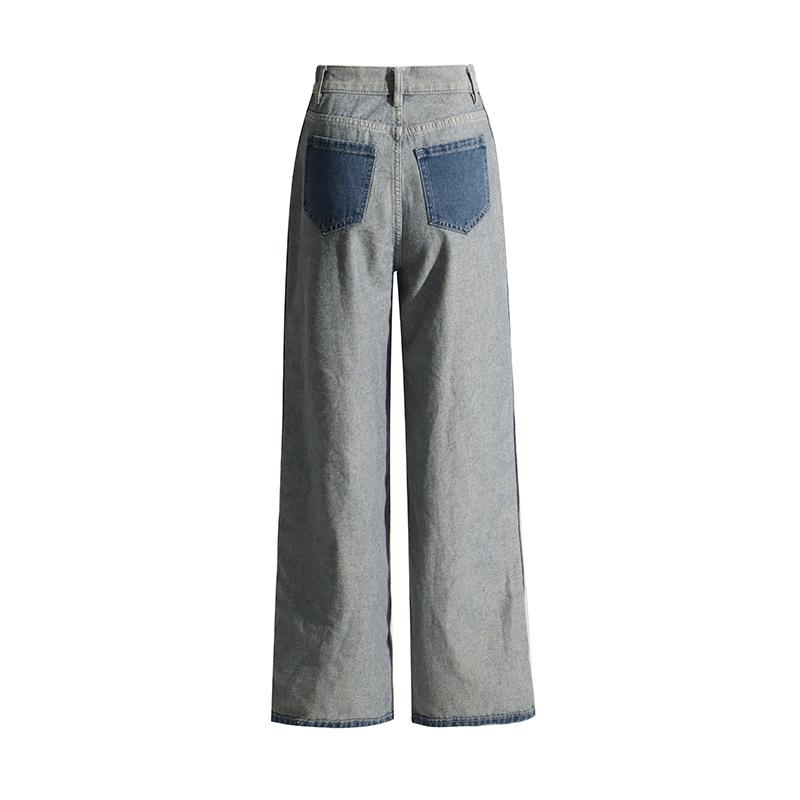 Pantalones Vaqueros Ajustados de Cintura Alta con Bloques de Color - Estilo Europeo y Americano - Primavera 2025