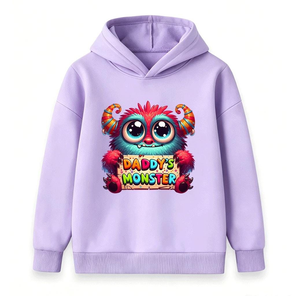 Kids Boys Girls Hoodie Sweatshirt, Cute Fluffy Monster Daddys Monster Pattern Pullover Hooded Top, Soft Casual Long Sleeve Clothes Children Daily Wear