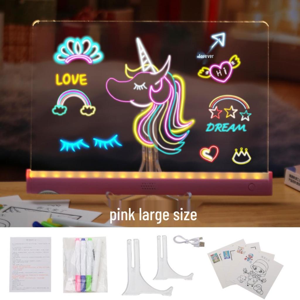 Rechargeable Light-Up DIY Acrylic Drawing Board for Kids - Erasable and Cartoon-Themed Painting Set