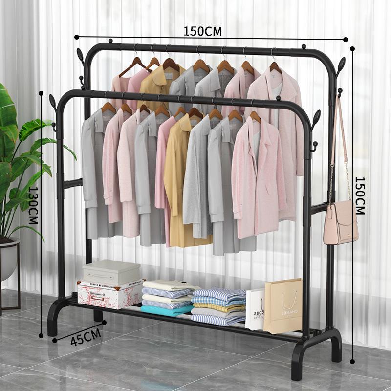 Indoor Double-Rod Floor-Standing Clothes Rack for Balcony or Bedroom