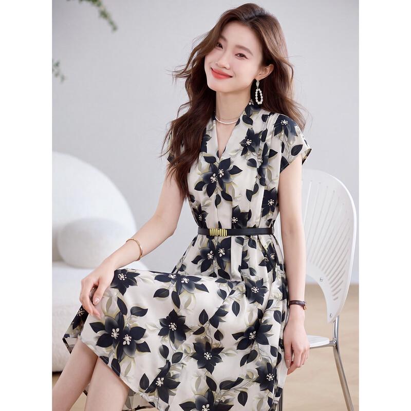 Women s Fashion Printed Short Sleeve Maxi Dress M