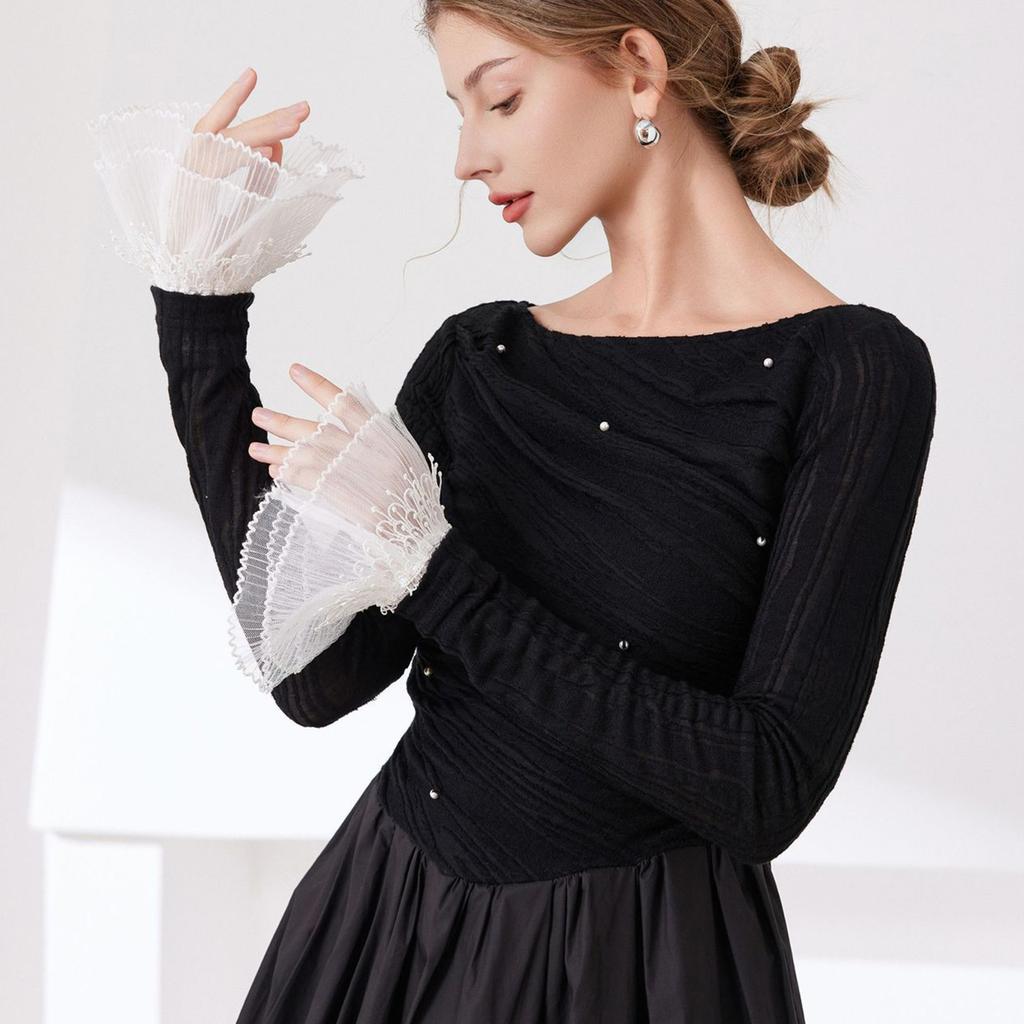 Elegant Arm Sleeves with Lace Flower Double Layer Design Decorative Wrist Cuffs For Women Sweater Outfit Accessories