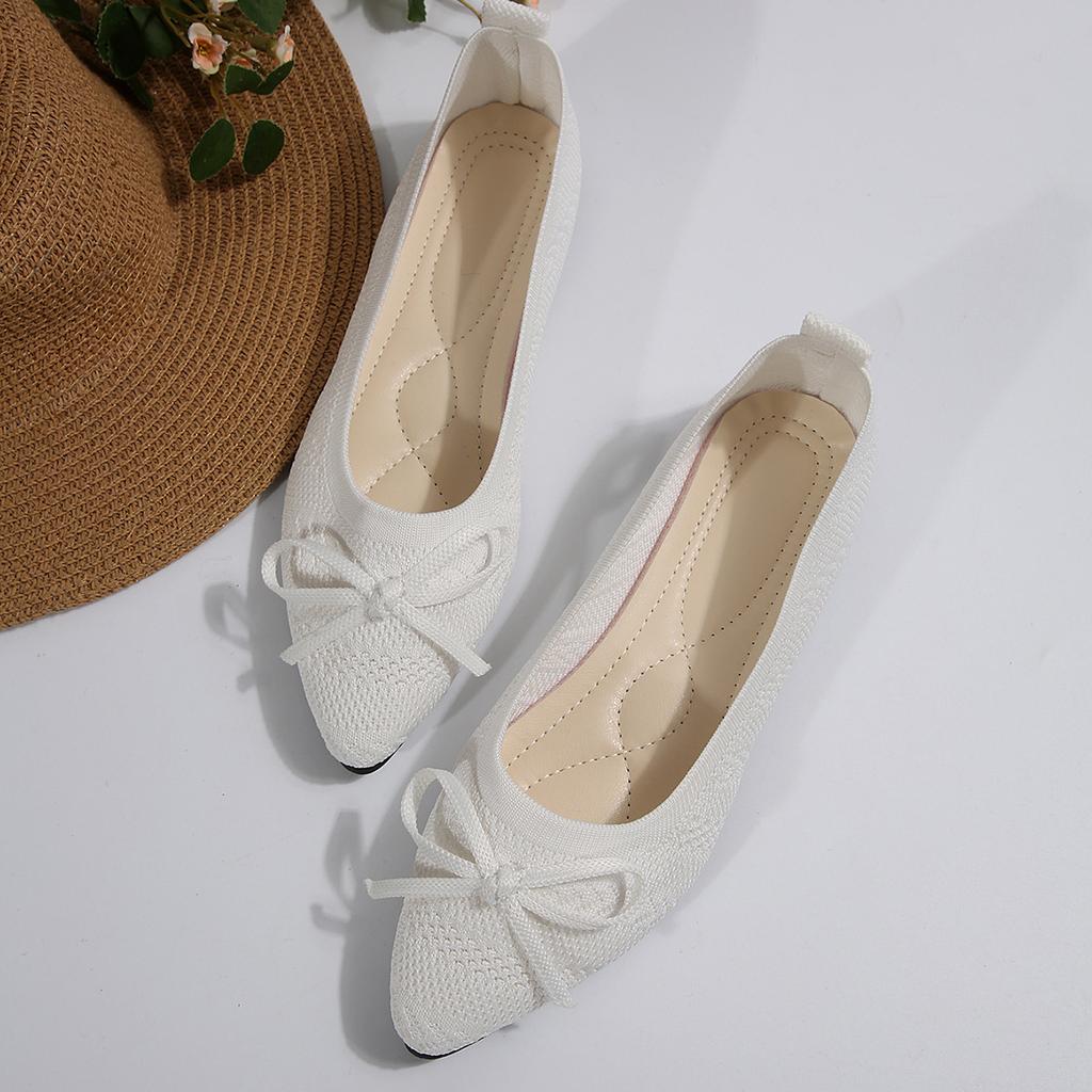 Foreign Trade Bow Single Shoes Women's 2025 New Doudou Shoes Women's Knitted Flat Shoes Light Mouth Fly Knitting Shoes Large Size Women's Shoes