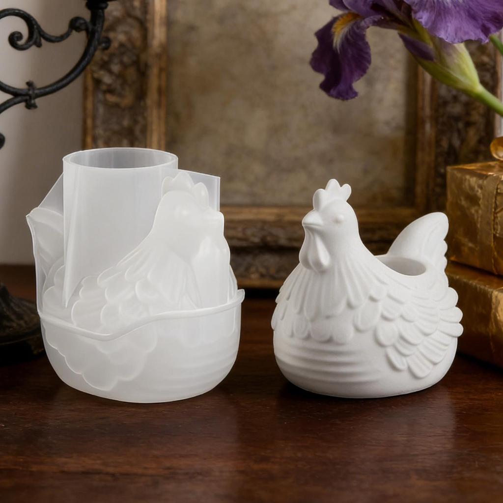 Chicken Resin Mold 3D Hen Silicone Candle Stand Molds Resin Casting Mould for Making Storage Containers Plaster Cement Ornaments