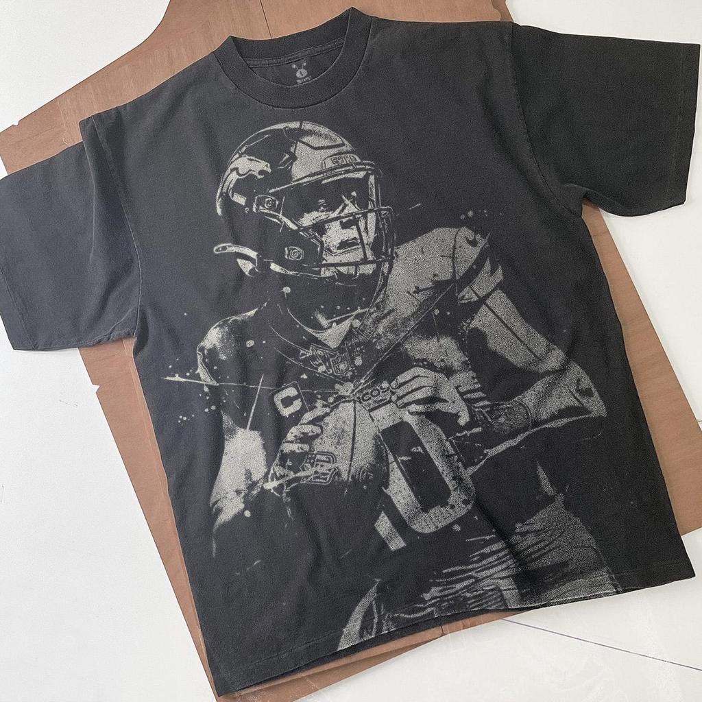 Bo Nix Football Shirt: Handmade Bleached Vintage Black Cotton Tee