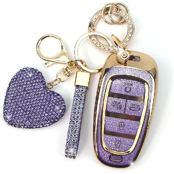 Key Fob Cover With Diamond Keychain Fit For Hyundai Car Key Holder Case Compatible With Hyundai     Sonata Santa Fe Tucson Smart Remote Key