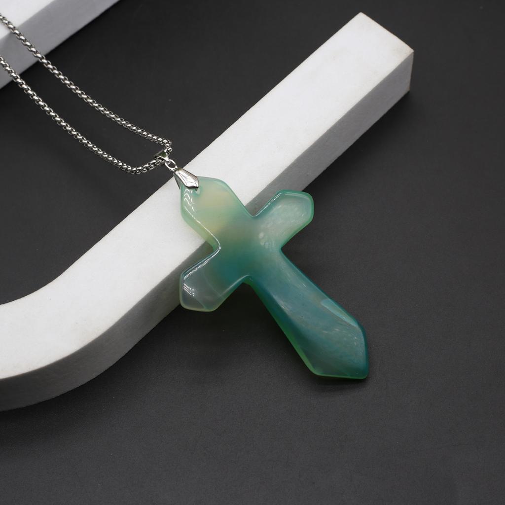 New Style Necklace Natural Stone Exquisite Cross-Shaped Pendant Necklace For Women Birthday Gift Chain 60 CM