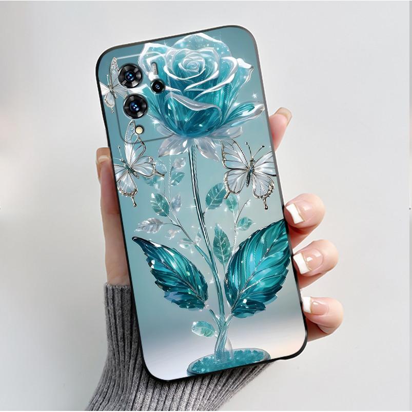 For ZTE V40 Pro 9046 Case Black Jelly Soft Silicone TPU Butterfly Flowers Pattern Phone Casing For ZTE Blade V40 Pro Back Cover