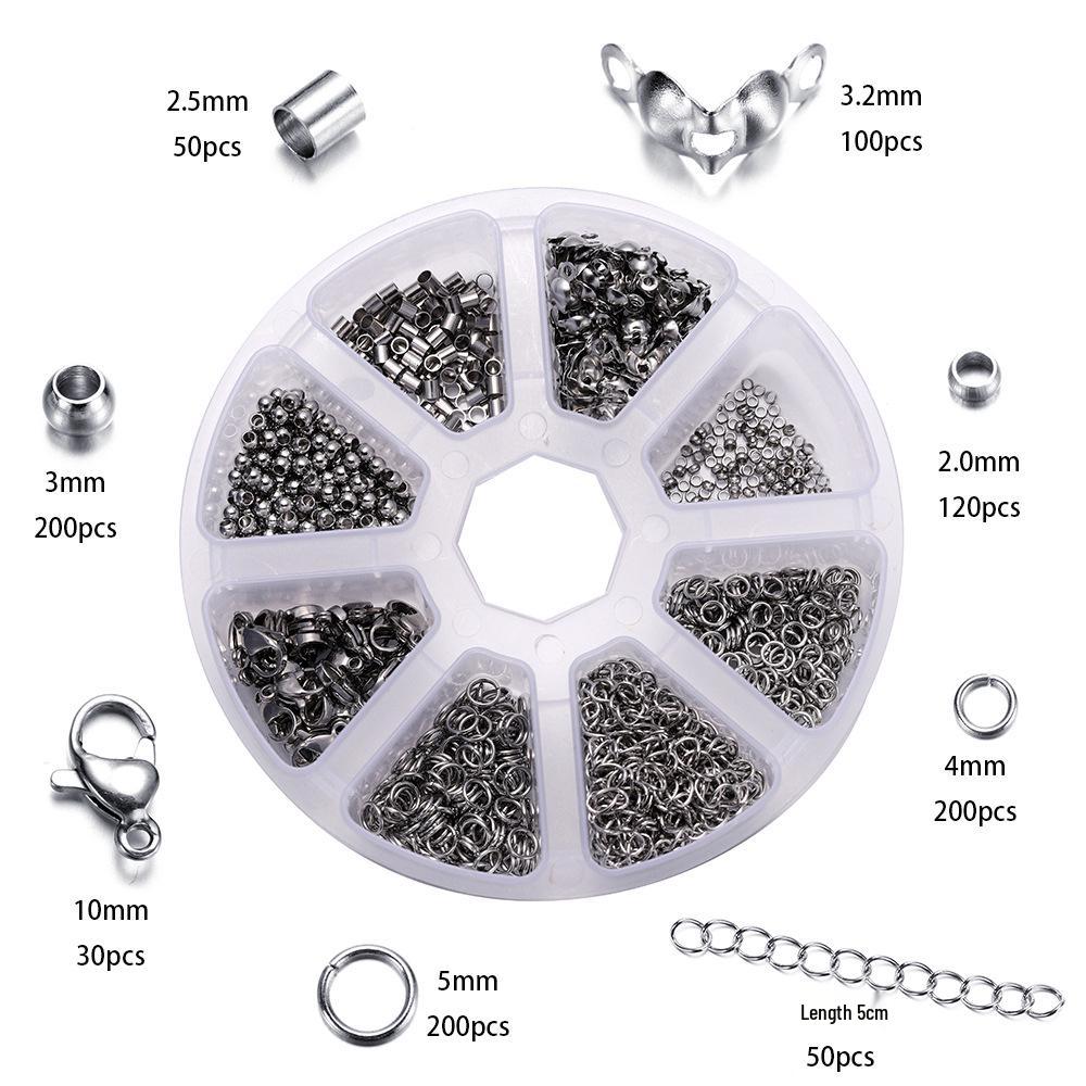 DIY Jewelry Accessories Set: Stainless Steel Lobster Clasps, Bag Buckles, Single Loop Beads, 6-Grid & 8-Grid Boxed & Bagged.
