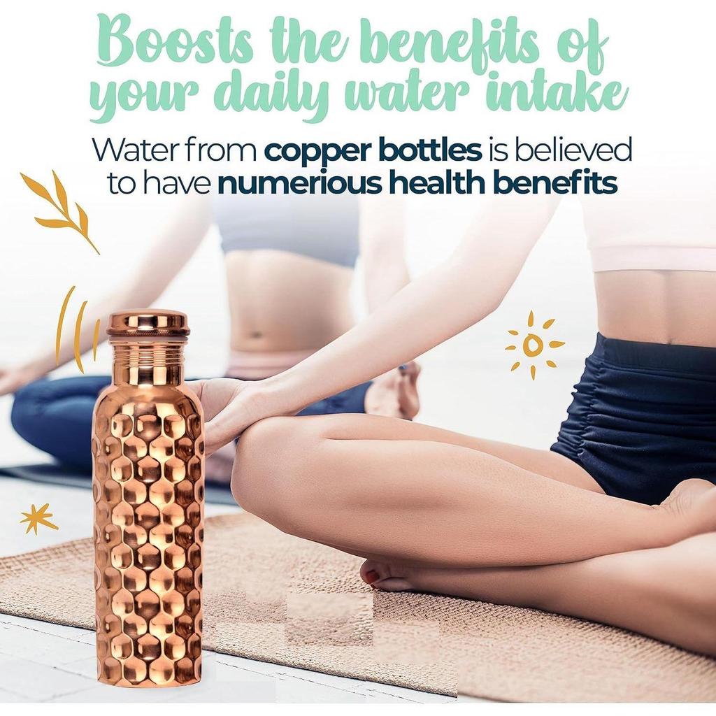 Copper Water Bottle 100% Pure Ayurvedic Copper BPA Free Leak Proof, Water Flask Kitchen Accessory Fancy Diamond Bottles