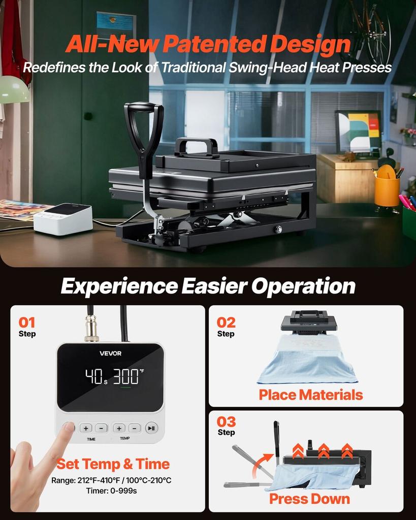 Hybrid Heat Press, 380 X 380 Mm, 8-in-1 Multifunction, Heat Up Fast and Even, All-New Patented Design, Easy To Control, Sublimation Press Machine for