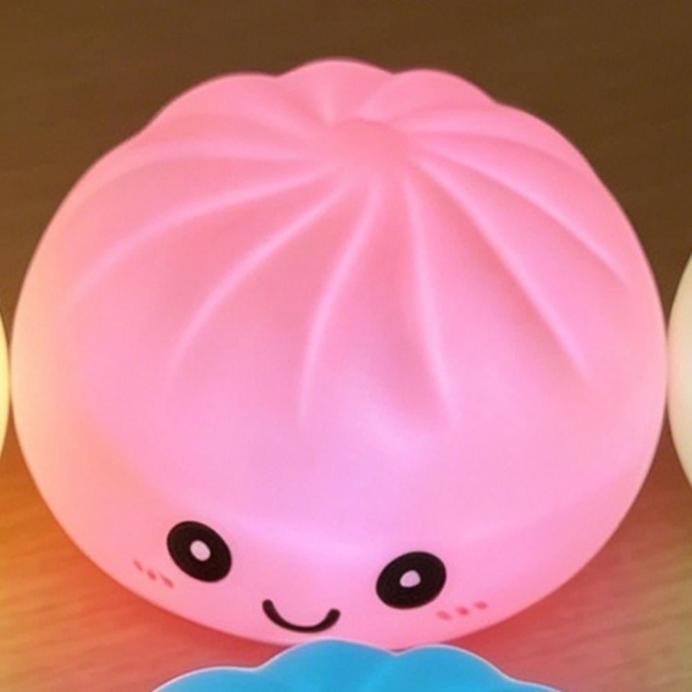 Cute Baozi LED Night Light Soft Silicone Color Changing Bedroom Decor Squishy Toy Simulation Baozi Lamp