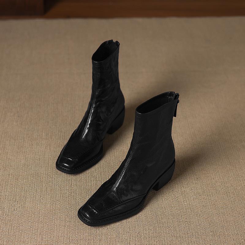 

Square Heel Martin Boots Women s British Style Skinny Boots 2025 Autumn and Winter New Sheepskin Medium Heel Single Boots Full Leather Inside and Out 34