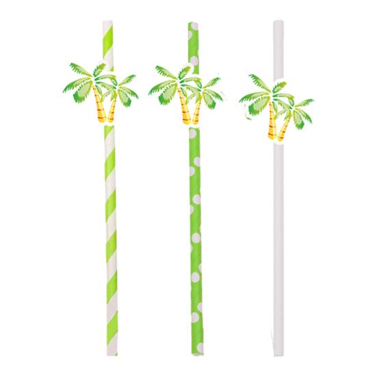 20Pcs Disposable Paper Straws, Hawaiian Palm Tree Party Drink Straws, Cocktail Paper Straws, Green Coconut Summer Decor