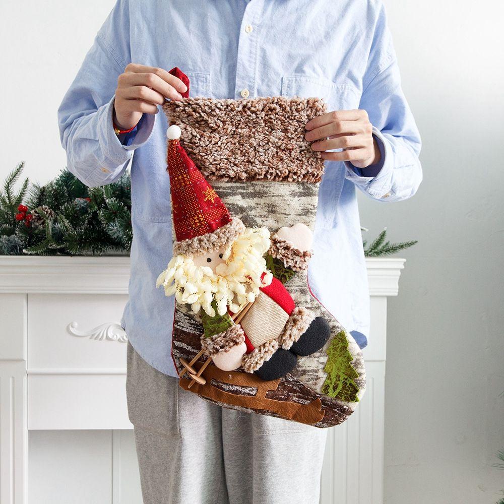 Decoration Plush Christmas Stockings Candy Gift Bag Christmas Ornaments Xmas Tree Hanging Decor