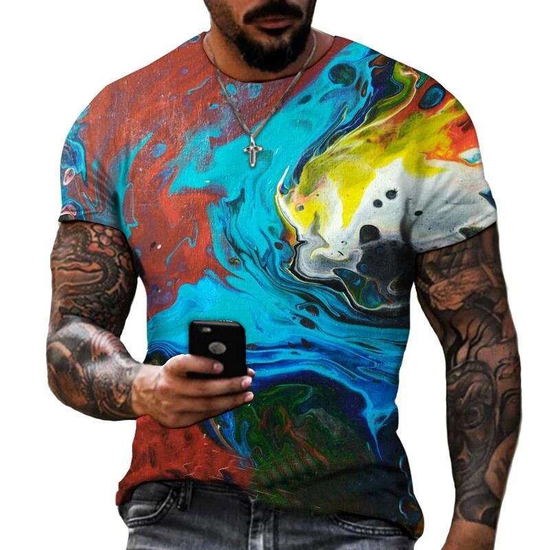 Mote Joint Graffiti Art Herre T-skjorte Hip Hop Casual Harajuku Trykte T-skjorter Ny Personlighetstrend Rund Hals Farge Topper