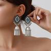 Cross-Border Retro Miao Silver Earrings with Peacock Bell Tassels and Hollowed Leaves