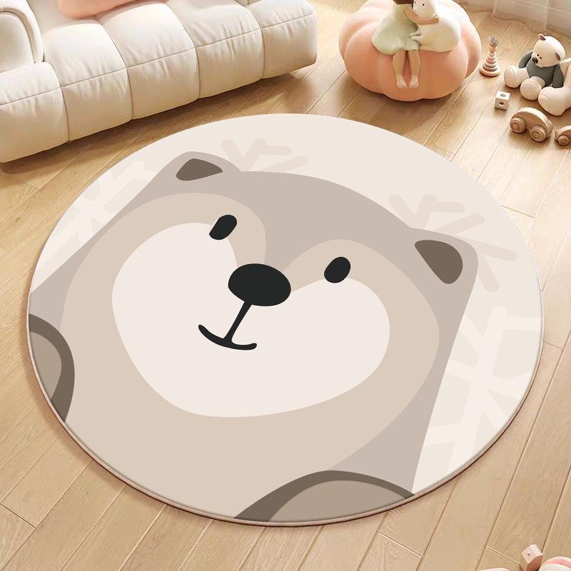 Cartoon Animal Faux Cashmere Rug - Cute Round Bedside Mat for Bedroom, Living Room, or Children's Playroom